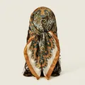 Mustard yellow paisley printed satin square scarf, large 90cm size silk-like shawl wrap - Golden Yellow (FH078-5#)