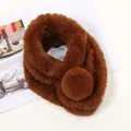 Brown thickened faux rabbit fur winter neck warmer featuring soft pom-pom closure mechanism - No. 11 Dark Brown
