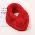 Red faux fur neck warmer with crossover design for winter warmth and fashion style. - Red