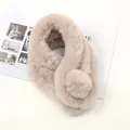 Soft faux rabbit fur neck warmer in warm beige with a cute pom-pom closure for winter. - #18 Beige