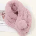 Stylish pink faux rabbit fur neck warmer providing winter warmth and wind protection. - 20# Leather Red