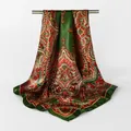 Elegant green paisley print faux silk square scarf for women fashion accessories - Green / 90x90cm