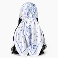Detailed back view of a white satin square scarf with paisley and cherry prints - 70*70cm / FH167-01# White