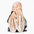 Elegant satin square scarf with orange paisley and red cherry print tied as a headscarf - 70*70cm / FH167-02# Apricot