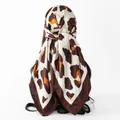 Stylish leopard print satin square scarf tied on hair, showing back view detail. - 70*70cm / FH172-04# Dark Coffee