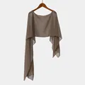Élégant châle en mousseline de soie marron café avec encolure ronde et drapés fluides - Kaki