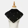 Detailed view of black gauze square scarf featuring sparkling rhinestone floral patterns - 110*110cm / Floral Rhinestone Style / Black