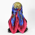 Elegant vintage printed satin silk square headscarf displayed on a mannequin head back view - 70*70cm / FH176-03# Royal Blue