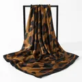 Detailed view of a brown and black leopard print satin square scarf for women - 90*90cm / 3# Black & Coffee