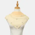 Detailed view of a light yellow chiffon square scarf with star-shaped rhinestone patterns. - 110*110cm / Star Rhinestone Style / Beige