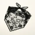 Eleganter schwarzer Spitzen-Dreiecksschal mit gestickten floralen Mustern für Damen - Floral Besticktes Dreieckstuch (VS770-1)