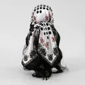 Elegant 90cm square silk-like scarf with retro polka dot and floral print design - 90*90cm / FH185-01#Black