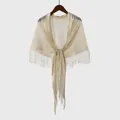 Vue détaillée du châle en maille dorée scintillante avec franges élégantes pour robe de soirée - Style à Glands Ajouré / 210*62cm / Beige (2#)