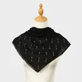 Close-up of elegant black sheer square scarf with sparkling wavy rhinestone patterns - 110*110cm / Ripple Rhinestone Style / Black
