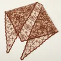 Eleganter brauner Spitzen-Dreiecksschal mit aufwendiger Blumenstickerei und Wellenkanten - Dreieckstuch (SJJ035-1)