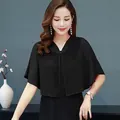 Elegante cardigan corto in chiffon nero da donna sopra un vestito - Top / Taglia unica / Nero