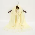 Soft cream yellow solid color cashmere-like scarf shawl with elegant tassel hem detail - Beige (YR098-5)