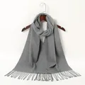 Elegant grey cashmere-like scarf with fringe tassels for autumn and winter warmth and style - Dark Gray (YR098-6)