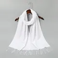 Elegant soft white faux cashmere scarf featuring classic tassel fringe for winter warmth - White (YR098-8)