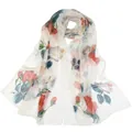 Elegant white chiffon scarf with red rose floral print for sun protection and beachwear. - Floral Print Style (QQ001-3)