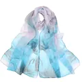 Elegant chiffon georgette scarf with blue and purple lotus floral print for women - Lotus Leaf Print Style (QQ001-6)