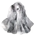 Elegant floral print chiffon scarf in gray and white for beach and sun protection - Lotus Leaf Print Style (QQ001-9)