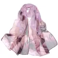 Elegant purple floral print chiffon scarf for women, lightweight beach shawl wrap - Lotus Leaf Print Style (QQ001-12)