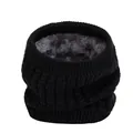 Zwarte gebreide winter nekverwarmer met zachte pluche fleece voering voor buiten. - Zwart