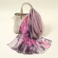 Elegant purple floral print chiffon scarf for women with artistic georgette silk texture - Floral Print Style (YSY071-6)