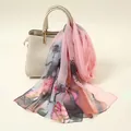 Elegant pink floral print chiffon scarf for women, lightweight and versatile accessory - Floral Print Style (YSY071-9)