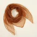 Detailed view of caramel brown polyester square scarf with shimmering rhinestone pattern - 80x80cm / Coffee