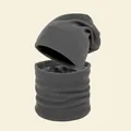 Winter dark grey knitted beanie hat and neck warmer set with warm fleece lining for cold weather - Grey Marble
