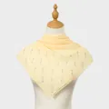 Close-up detail of yellow square chiffon scarf with elegant vertical rhinestone patterns. - 110*110cm / Vertical Dot Rhinestone Style / Beige