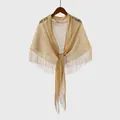Vue détaillée de l'élégant châle en résille lurex doré à franges pour robe de soirée - Style à Glands Ajouré / 210*62cm / Doré (3#)