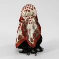 Detail back view of a vintage polka dot printed satin square scarf on a black wig head. - 90*90cm / FH185-03 - Red