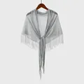Détail d'un châle en maille métallisée argentée avec franges élégantes et nœud fluide - Style à Glands Ajouré / 210*62cm / Gris (4#)