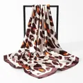 Elegant leopard print satin square scarf in brown and orange tones for women fashion - 90*90cm / Dark Coffee