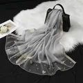 Écharpe longue élégante en organza gris avec perles et broderie papillon pour femme - Gris