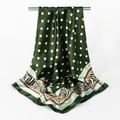 Elegant dark green satin square scarf with white polka dots and chic border for women. - Dark Green / 90x90cm