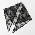 Eleganter schwarzer Spitzen-Dreiecksschal mit feinen Blumenstickereien für Damen - Dreieckstuch (SJJ117-1)