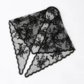 Elegant black floral embroidered lace triangle scarf for women bridal wedding hair veil - 55x60cm / Black