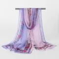 Elegante lange georgette sjaal in lavendel en roze met bloemenprint voor vrouwen - 160x50cm / Paars (QQ017-1)