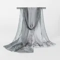Elegante grijs-paarse georgette lange sjaal met bloemenborduursel voor dames. - 160x50cm / Grijs (QQ017-2)