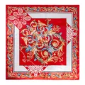 Elegante foulard quadrato in raso rosso con dettagliati motivi barocchi oro e blu - 90x90cm / 2# Rosso