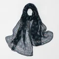 Elegante marineblauwe georgette sjaal met blauwe en oranje paisley bloemenpatronen - 160*50CM / Marineblauw
