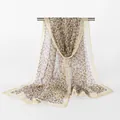 Elegant lightweight floral print georgette scarf shawl for women with yellow hem details - 160x50cm / Beige (QQ018-1)