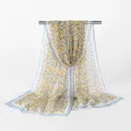 Elegant floral georgette long scarf for women with light blue borders and yellow print - 160x50cm / Gray Blue (QQ018-2)
