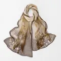 Elegant floral georgette long scarf in brown and beige gradient for women - 160*50cm / Coffee
