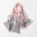 Elegant pink and grey gradient floral georgette scarf for women, lightweight fashion shawl - 160*50cm / Pink