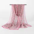 Elegant pink floral georgette long scarf for women sun protection and stylish draping - 160x50cm / Pink (QQ018-3)